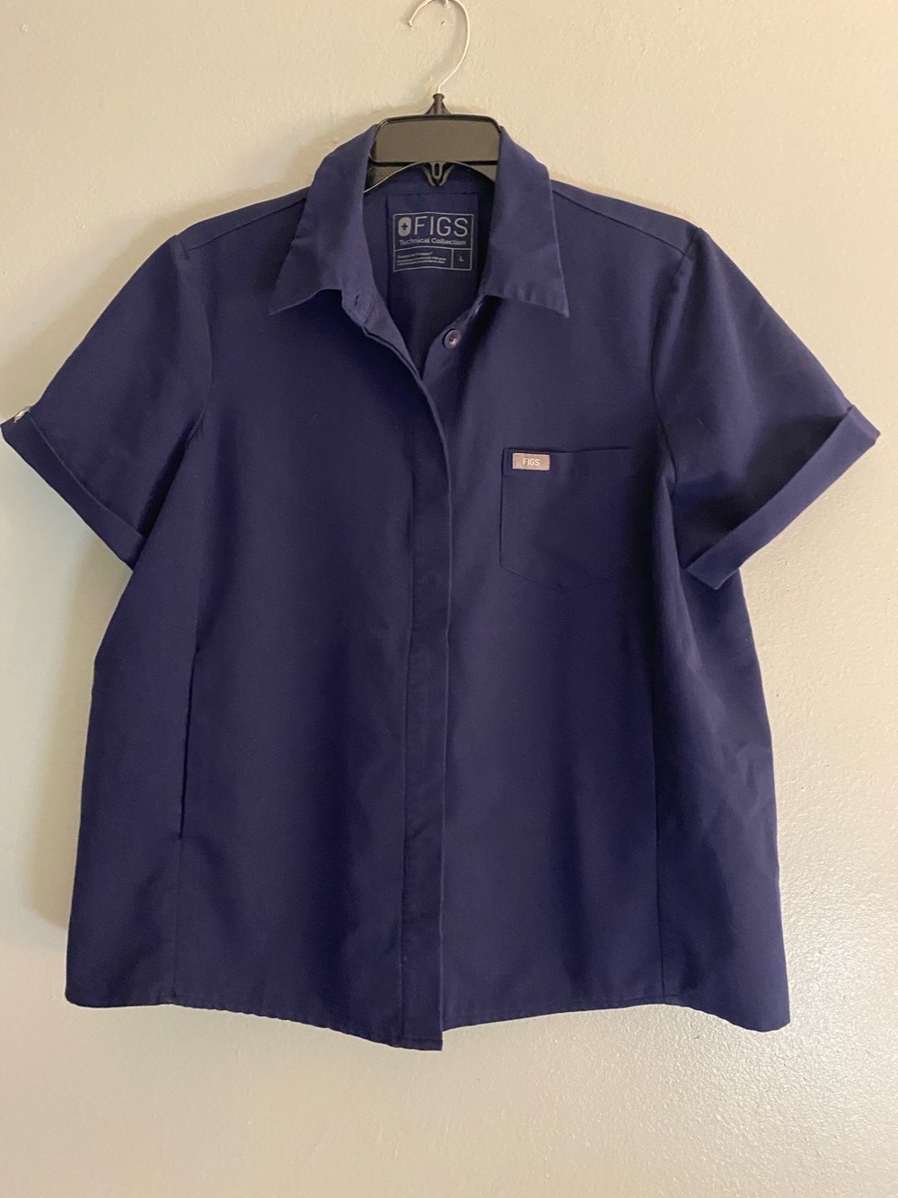 FIGS Elmina Scrub Top Women's Navy Short Sleeve Button-Down Scrub Top